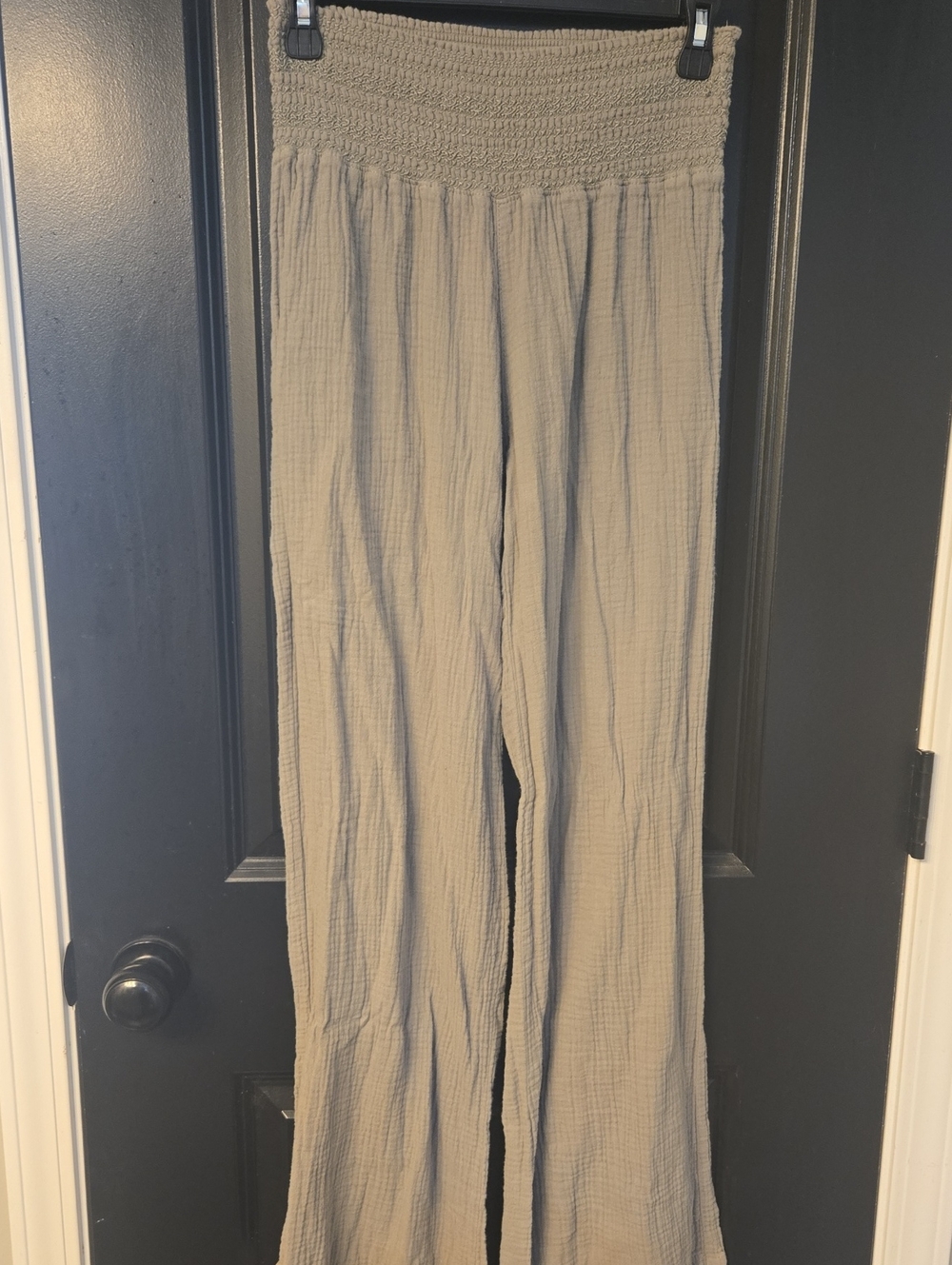 Sincerely Jules Wide-Leg Smocked High-Waist Pants in Light Olive